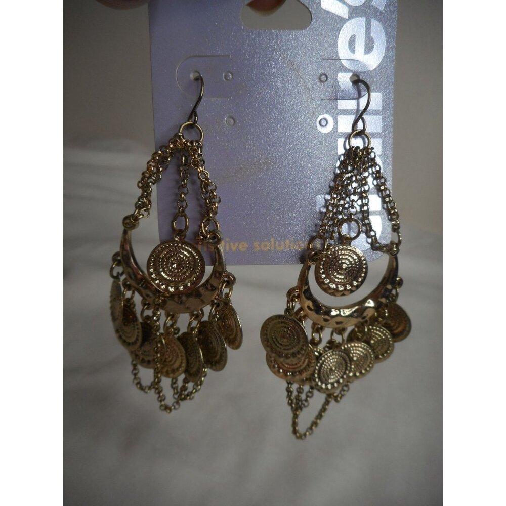 NWT Vintage Estate Costume dangle Earrings gold morroccan ethnic vibe 3.5" long